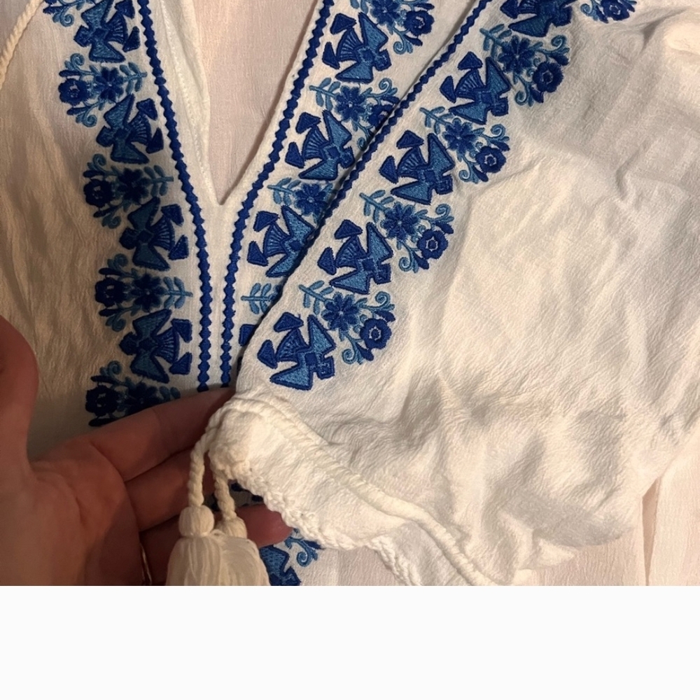 Spell White and Blue Embroidered Dress Sz Xsm - Picture 3 of 5